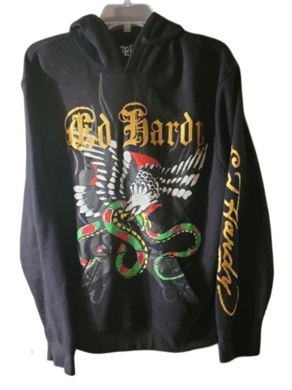 Ed Hardy Black Hoodie with Gold Logo, Multi-Color Snake & Eagle